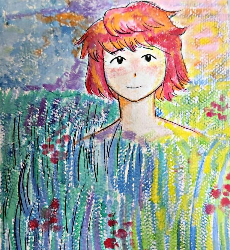 imagem de uma bela moça em um campo de flores